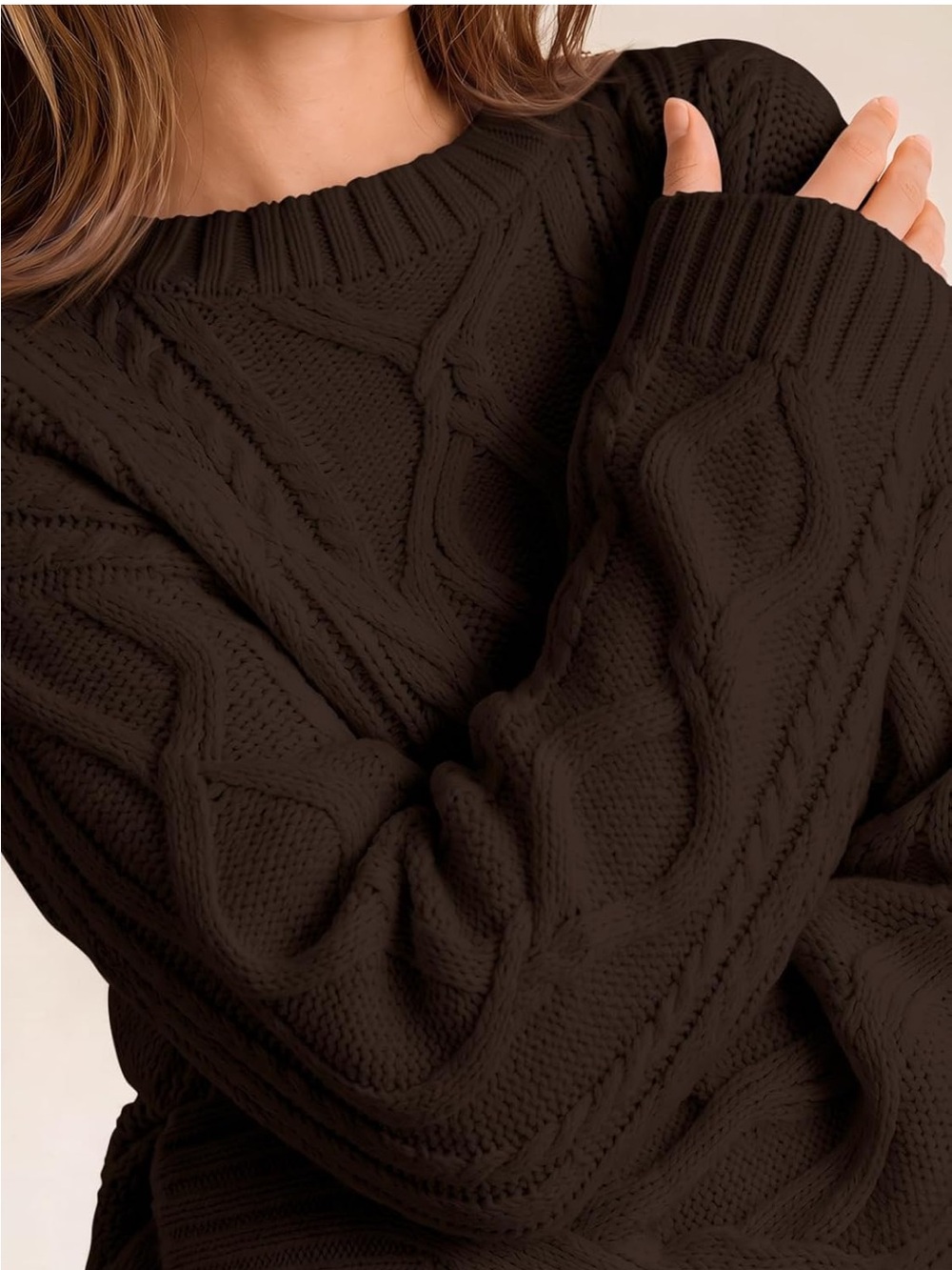 NWOT 🤎 Espresso Cable Knot Cotton Blend Sweater - Picture 2 of 10